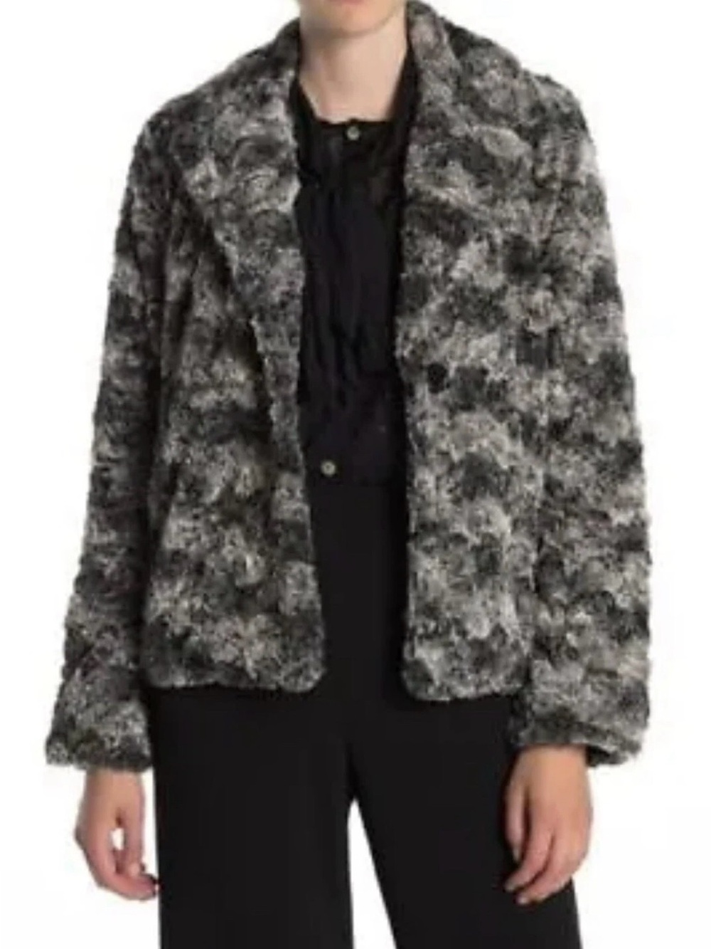 Show Me Your Mumu Fisher Faux Fur Jacket Gray Black Teddy Coat Size M NWT